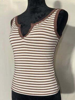 Heart and Hips Striped Tank Top, Brown, Medium